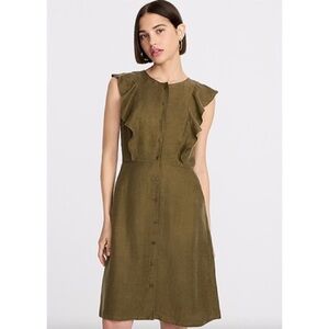 J.Crew Green Ruffle Sleeve Linen Dress Size 10